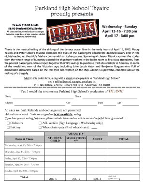 Fillable Online Parklandsd Ticket Order Bformb Titanic Parkland