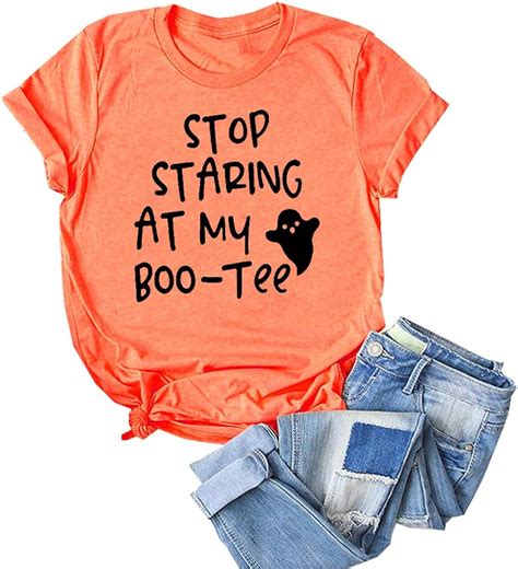 Zyx Stop Staring At My Boo Tee Shirt Women Funny Ghost Graphic Tee T