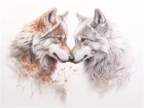 Premium AI Image | A painting of two wolves kissing with the word wolf on the left.