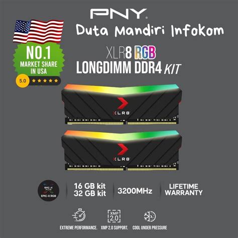 Jual PNY XLR8 RGB Black DDR4 16GB PC 25600 3200Mhz KIT Ram Longdimm