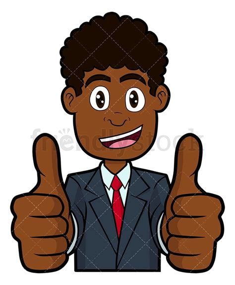 Black Businessman Thumbs Up Both Hands Vector Cartoon - FriendlyStock