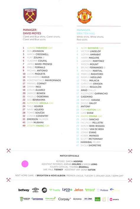 23rd December 2023 West Ham United v Manchester United FA Premier ...