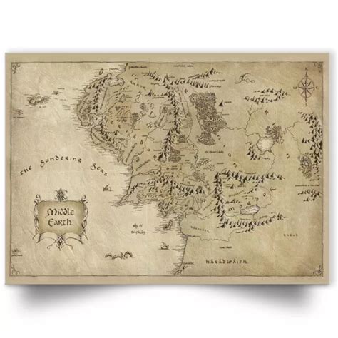 Middle Earth Map Lord Of The Ring Earth Map Vintage Map Themed Rug Middle £5790 Picclick Uk