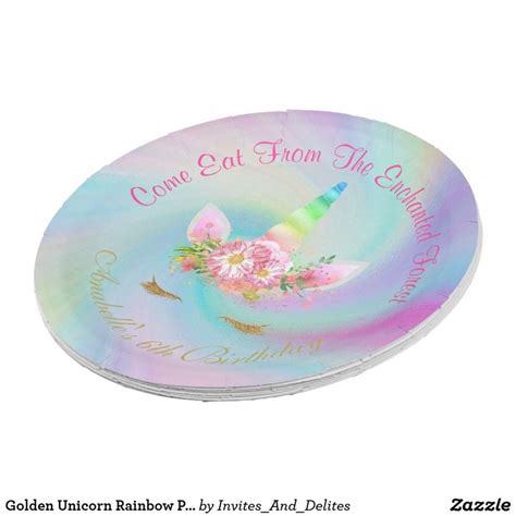 Golden Unicorn Rainbow Personalized Paper Plate | Paper plates party ...