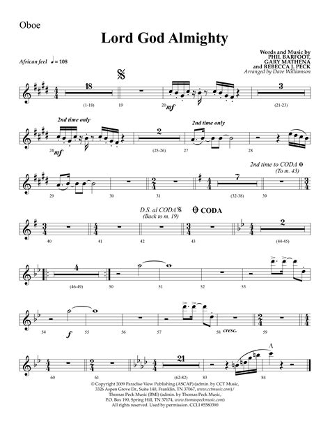 Lord God Almighty Choral Anthem SATB Oboe Sheet Music PDF Lifeway