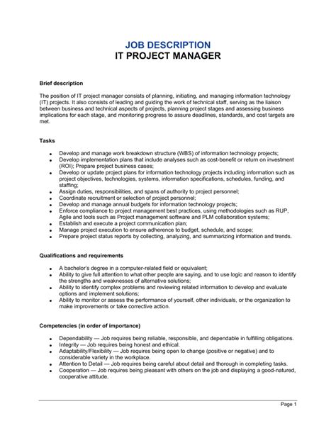 It Project Manager Job Description Template By Business In A Box™