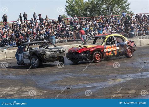 Wrecked Cars In Action During Demolition Derby Editorial Photo Image