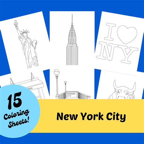 15 New York City Coloring Pages, NYC Icons & Landmarks Premium ...