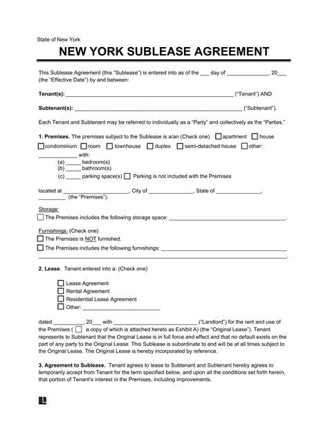 Free New York Sublease Agreement Template | PDF & Word