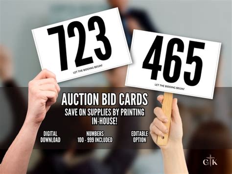 Auction Bid Cards Auction Bid Numbers Auction Item Sign Auction