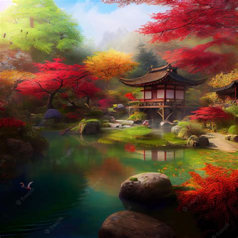 Premium Photo | Enchanted Japanese garden autumn background wallpaper ...