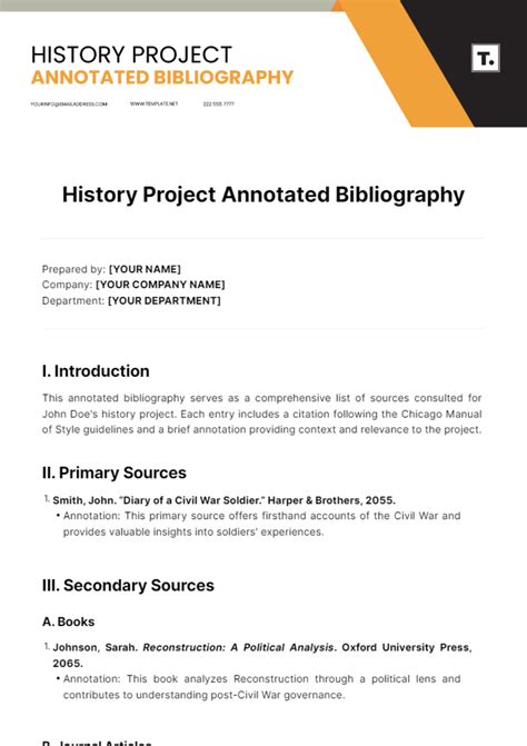 History Project Annotated Bibliography Template Edit Online