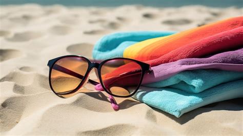 Premium Photo A Pair Of Sunglasses Laying On A Beach Towel