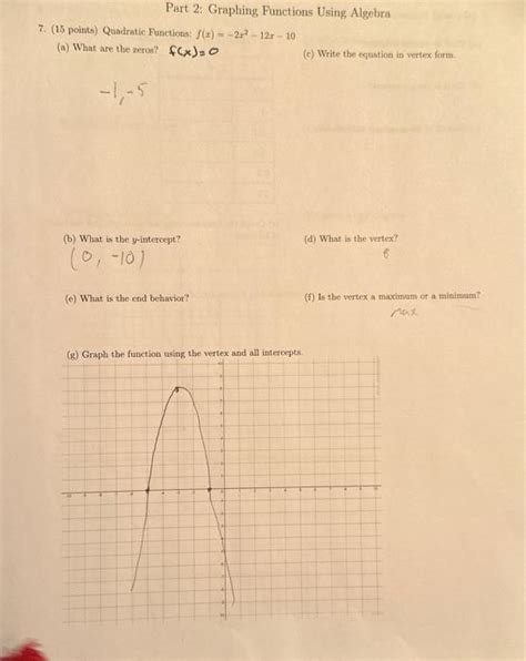 Solved 7 15 Points Quadratic Functions F X −2x2−12x−10