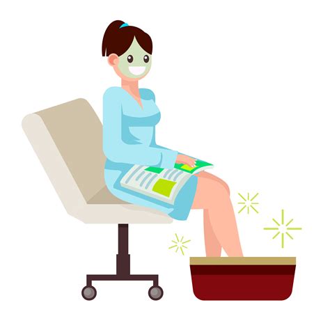 Woman At Spa Salon Sits With A Magazine Foot Massager Vector Flat