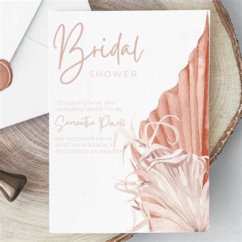 Blush Pampas Grass Bridal Shower Invitation Design Blush Bridal Shower