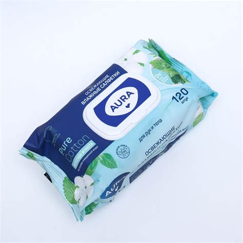 Влажные салфетки Aura family освежающие big-pack с крышкой 120 шт ...