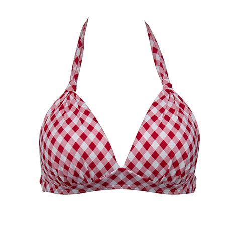 Caivo Women Swimwear Vintage S Neck Tie Knot Back Soft Padding Bikini Top Swim Bathing Suit