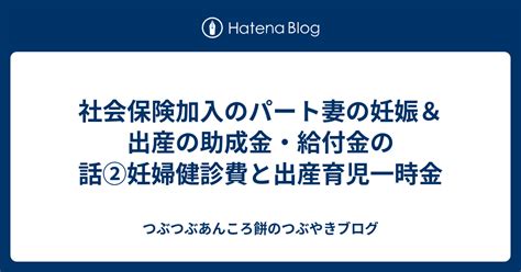 社会保険加入のパート妻の妊娠＆出産の助成金・給付金の話②妊婦健診費と出産育児一時金 つぶつぶあんころ餅のつぶやきブログ