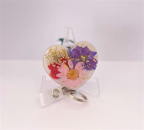 Badge Reel Large Dried Flowers In Resin Felt