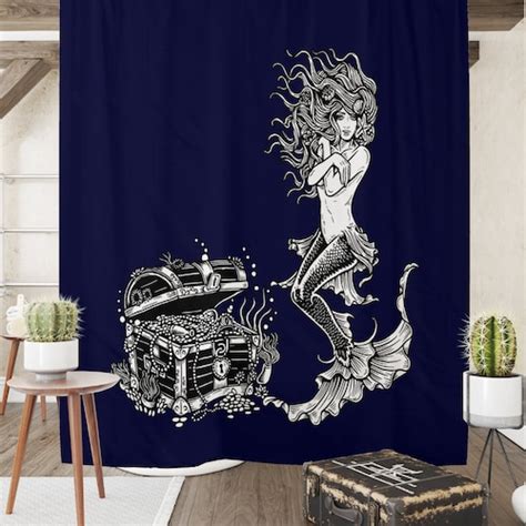 Mermaid Shower Curtain Optional Bath Mat Bathroom Treasure Etsy