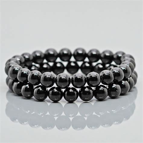 Natural Black Tourmaline Mm Smooth Round Gemstone Beads Stretch