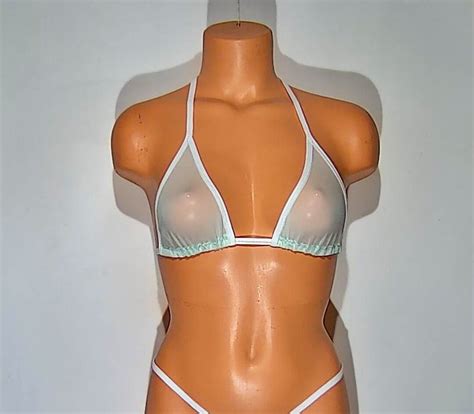 Mint Spandex Sheer Mesh Adjustable Back Tie Bikini Top Lingerie Sunwear Etsy
