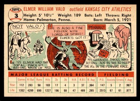 Topps Baseball Elmer Valo Ex E Ebay