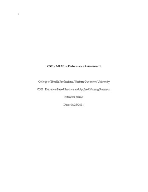 C361 For Assignment MLM1 TASK 1 EVIDENCE BASED PRACTICE AND