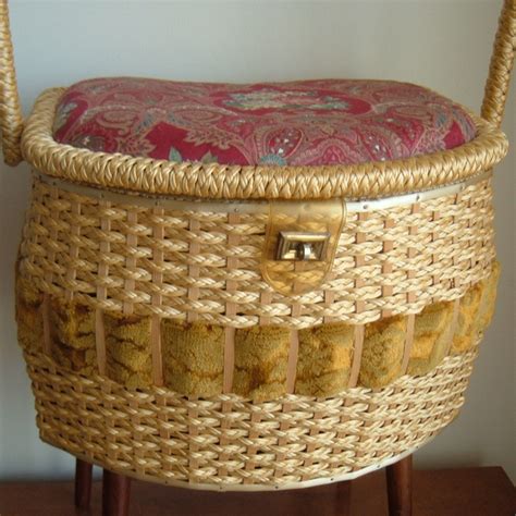 Vintage Sewing Basket With Four Wood Legs Etsy