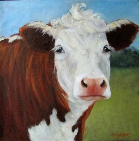 Cow Painting of Maude Hereford Cow Original Oil16x16 Canvas by