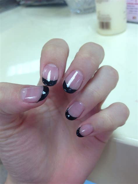 Black French tip rounded acrylics | French tip gel nails, Rounded acrylic nails, French manicure ...