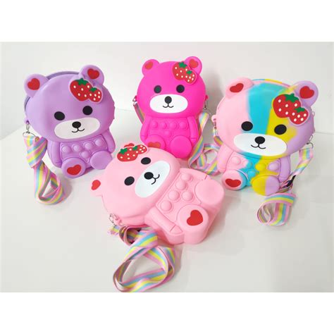 Bolsa Pop It Infantil Menina Transversal Urso Grande Porta Celular