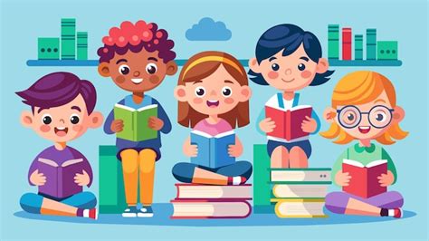 Premium Vector | Diverse group of cartoon children enjoying reading books together