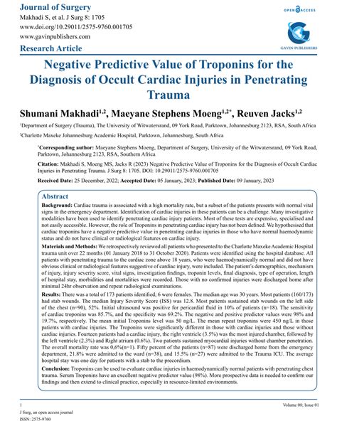 Pdf Negative Predictive Value Of Troponins For The Diagnosis Of