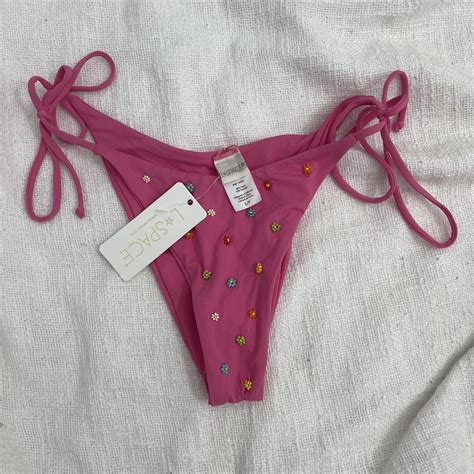 Nwt L Space Pink Bikini Bottoms With Bead Flower Depop
