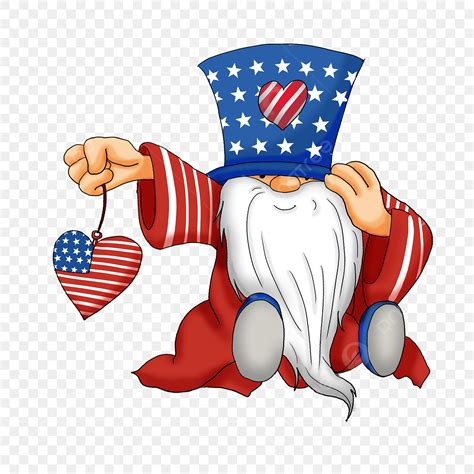 Cute Dwarf White Transparent Independence Day Gnome Cartoon Cute Dwarf