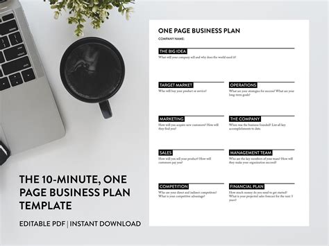 One Page Business Plan Template, Printable Business Plan, Small ...