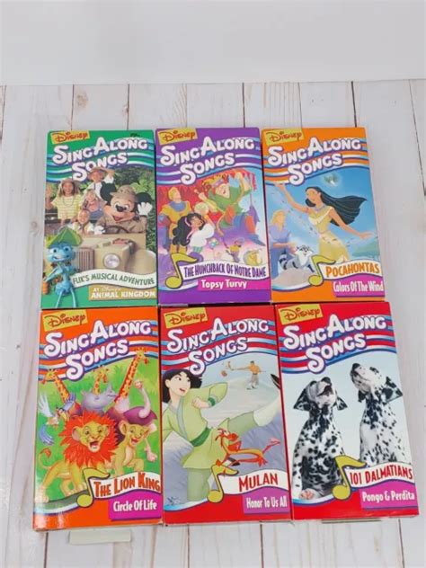 Vintage Walt Disney Sing Along Songs Vhs Lot Of 6 Mulan Lion King