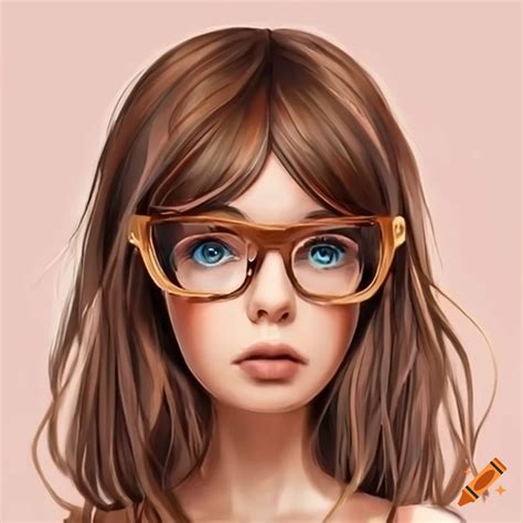 Portrait Of A Girl With Brown Hair And Glasses On Craiyon