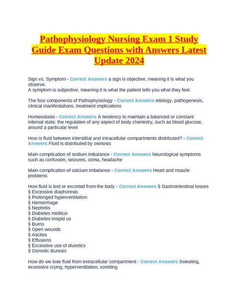 Pathophysiology Nursing Exam 1 Study Guide Exam Questions With Answers