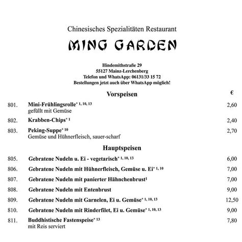 Speisekarte Von China Restaurant Ming Garden Mainz