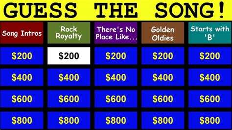 Guess The Song Jeopardy Style Quiz 6 YouTube