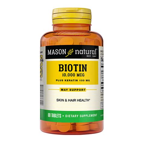 Mason Natural Biotin Plus Keratin 10000 Mcg Tablets 60 Ea