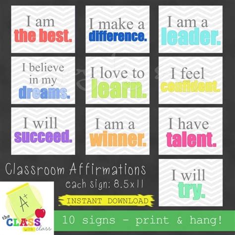 Classroom Affirmations Chevron Print 10 Pack Digital Download