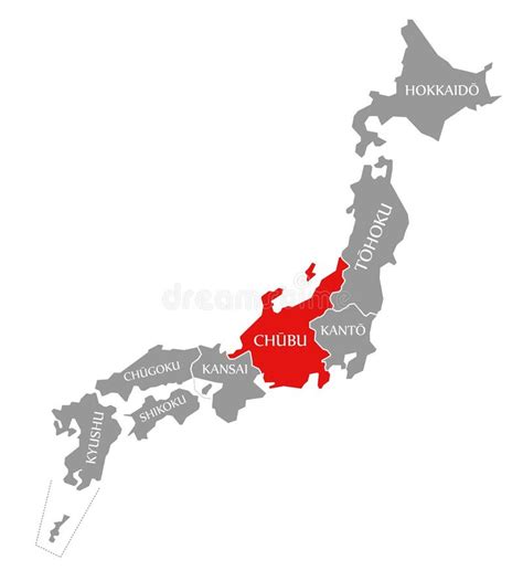 Chubu Red Highlighted in Map of Japan Stock Illustration - Illustration ...