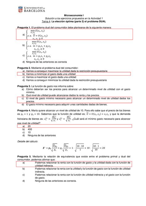 Solución actividad 1 TEMA 4 Microeconomía I Solución a los ejercicios