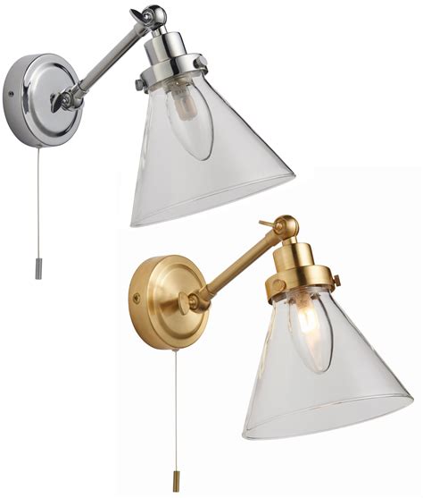 Adjustable Industrial Wall Light With Clear Glass Cone Shade 2 Finishes