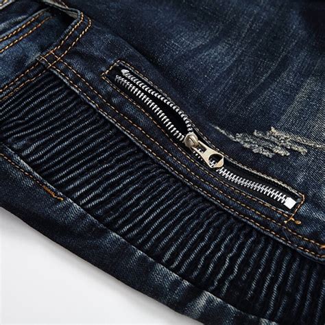 Sokotoo Men S Dark Blue Zippers Pleated Biker Jean Grandado