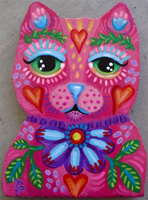 Whimsical Folk Art Kitty Cat Plaque Etsy Arte Caprichoso Arte Con Gatos Pinturas De Arte